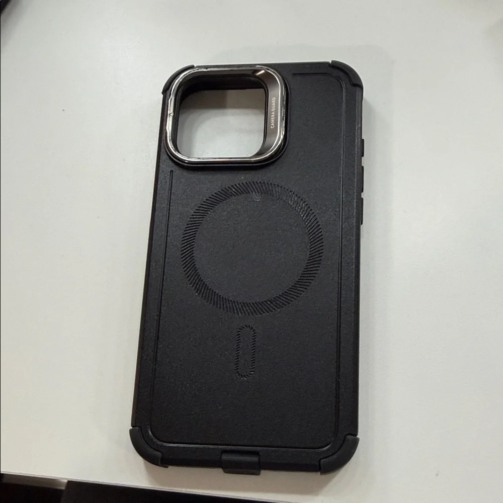 Sleek Black Phone Case with Metal Accents